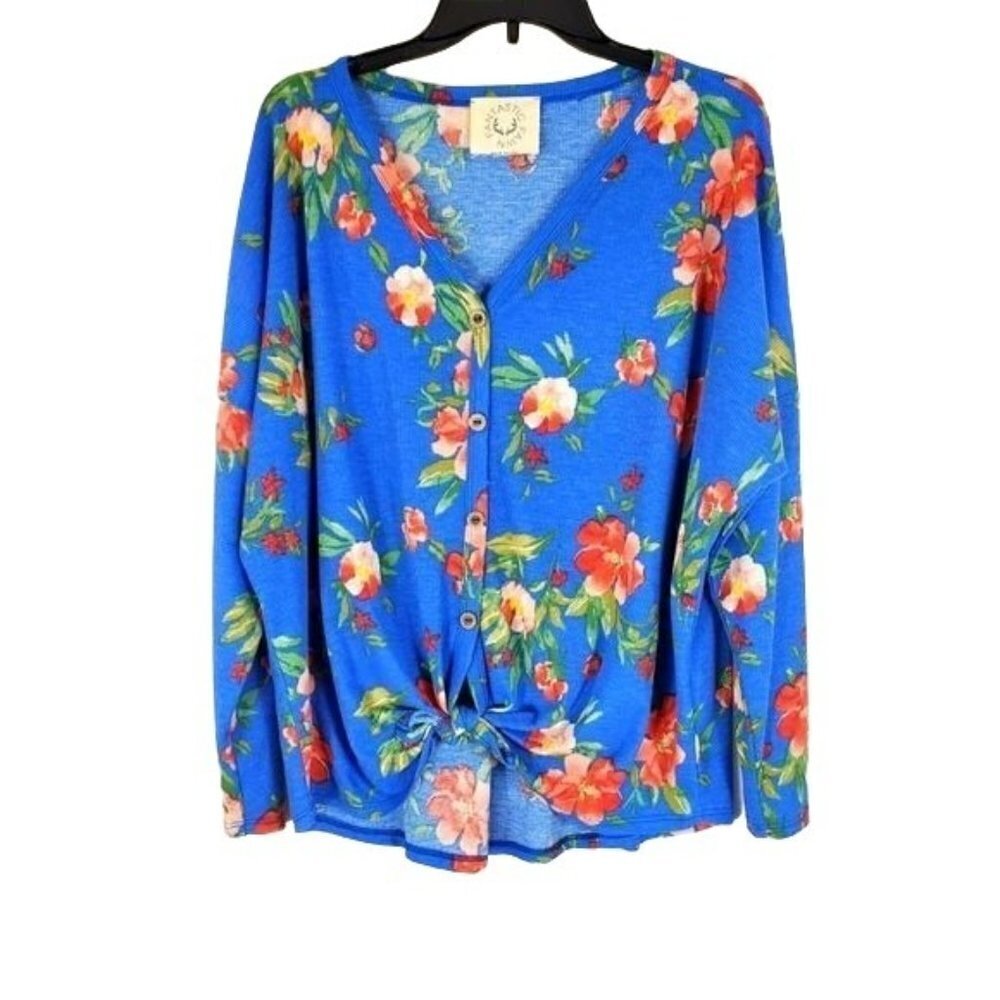 Fantastic Fawn oversize floral tie front knit top Womens Size Small